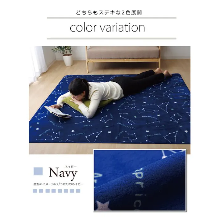 ミリオン 抗菌・防臭 ウォッシャブル フランネル ホットカーペットカバー 『WS RUG」ネイビー約200×250cm 防音対策【別送品】