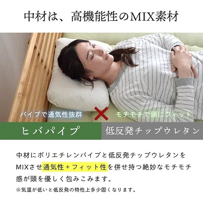 夢美 ピロー 低反発もっちり枕 もちもち 低反発チップウレタン ひばパイプ 抗菌防臭 日本製 35×50cm 高さ普通 くぼみ 睡眠改善 快眠グッズ【別送品】
