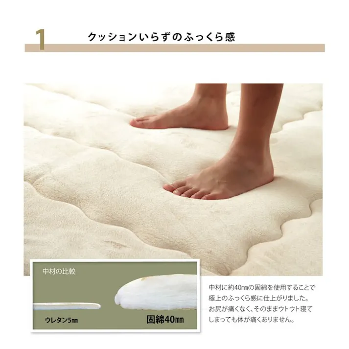 フィーラ 国産固綿40mm使用 マイクロファイバー生地 ふっくら敷 『F敷』 ブラウン 約190×190cm 防音対策 4956642164340【別送品】