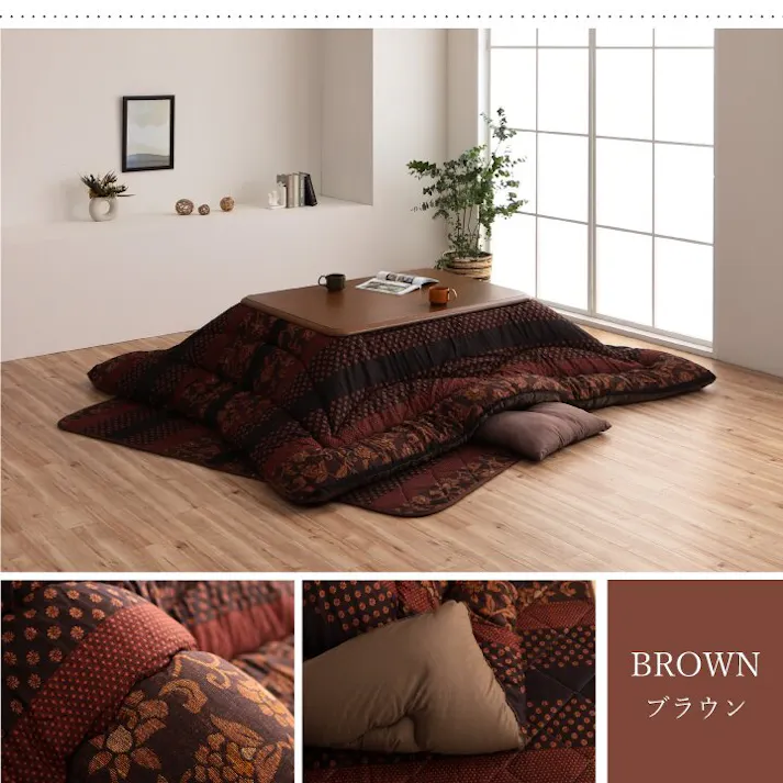 万葉 日本製 こたつ布団 こたつ厚掛敷布団 セット 和柄 長方形 大判 ブルー 約205×345cm 節電アイテム 省エネ対策 暖房節約 4956642207566【別送品】