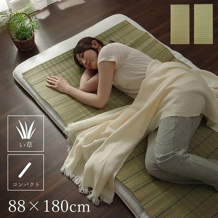 葉月 国産 い草 い草シーツ ネゴザ 寝ござ シンプル さらさら グリーン シングル 約88×180cm 夏涼しい涼感シーツ い草の香り触り心地 四隅ゴムバンド【別送品】