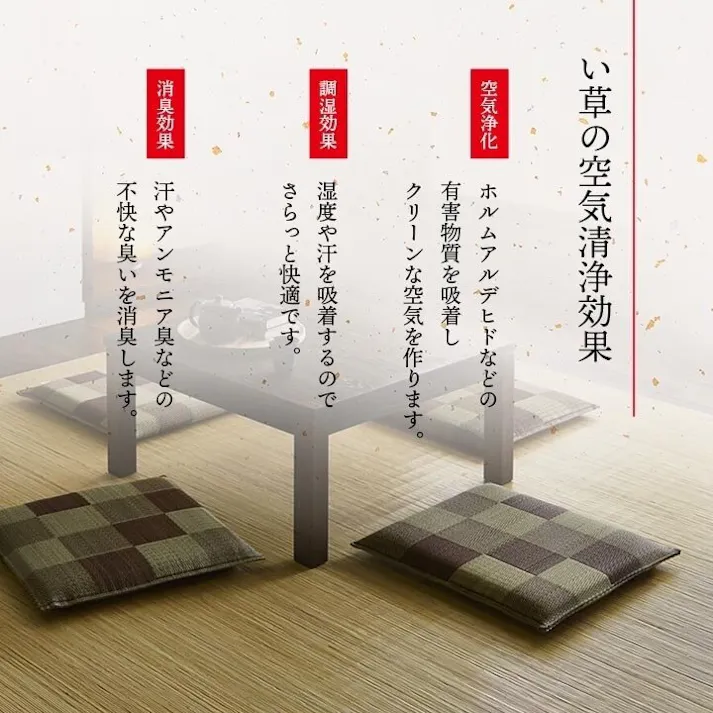 ブロック 日本製 い草 座布団 クッション 柄 グリーン 2枚組 約55×55cm リビングインテリア 快適アイテム おしゃれ雑貨 和モダンインテリア 市松柄 ジョイント可能 和モダン【別送品】