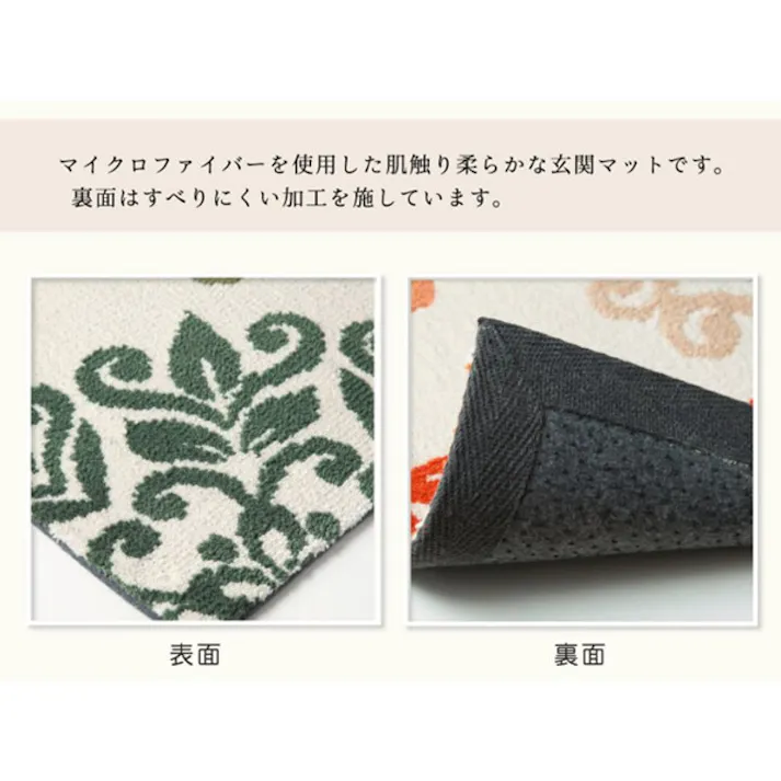 ニール 玄関マット マイクロファイバー 北欧調 グリーン 約55×85cm 滑りにくい加工【別送品】