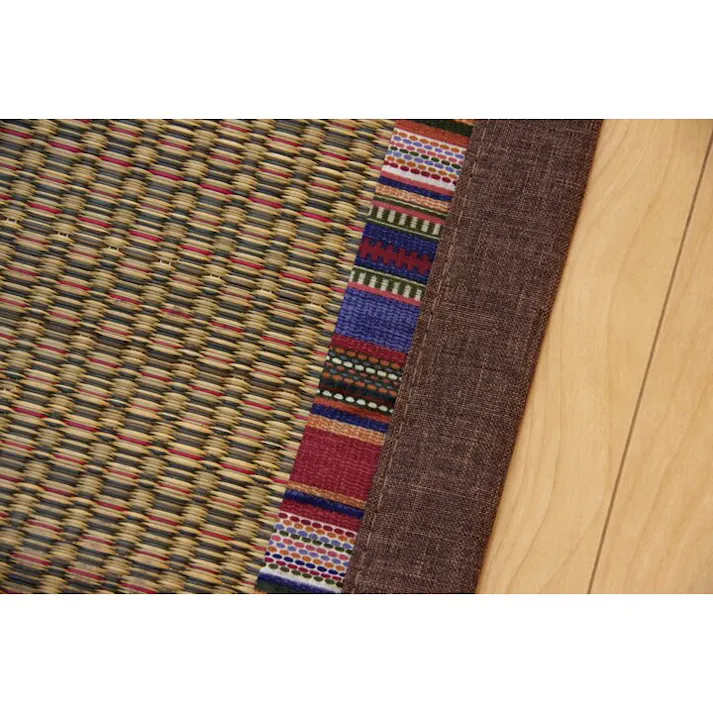 エルム い草ラグカーペット エスニック柄 『NS』 ブルー 約191×191cm (裏面:滑りにくい加工) 防音対策【別送品】