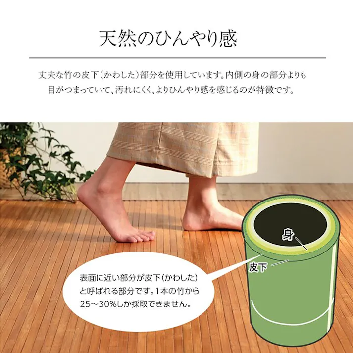 ローマ 竹 ラグ カーペット 無地 自然素材 丈夫 ひんやり 孟宗竹 皮下使用 ナチュラル 約140×200cm 防音対策 インドネシア 夏用 屋外用【別送品】