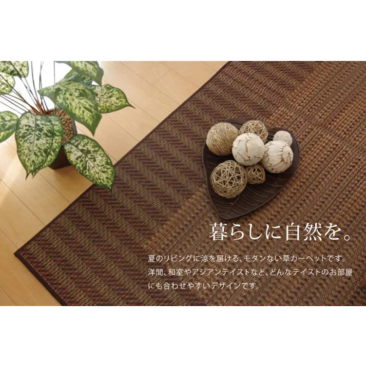 Fナール い草ラグ トレンド スタイリッシュ 国産 カーペット シンプル ブラウン 約191×191cm 防音対策【別送品】