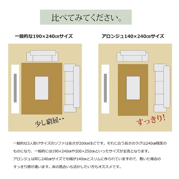 アロンジュ ラグ カーペット 2畳 ベージュ 約140×240cm 裏:すべりにくい加工 (ホットカーペット対応) 防音対策【別送品】