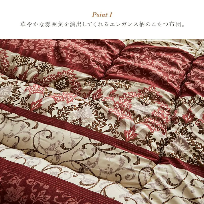ヴィオラ こたつ布団 掛敷セット ふっくら 日本製 エレガンス柄 高級感 ネイビー 正方形 約205×205cm 節電アイテム 省エネ対策 暖房節約 4956642645542【別送品】