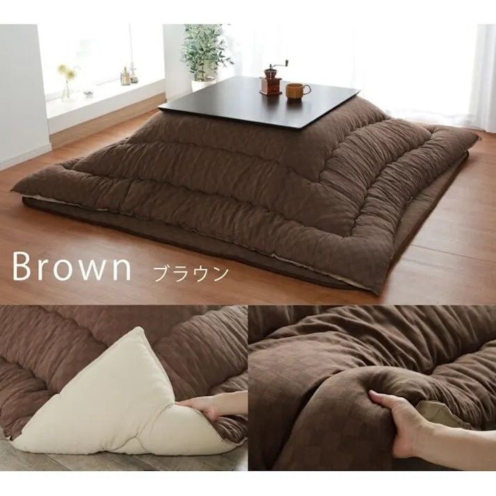 クレタ こたつ布団 単品 ふっくら 日本製 格子柄 シンプル ブラウン 長方形 約205×345cm 節電アイテム 省エネ対策 暖房節約 4956642647348【別送品】