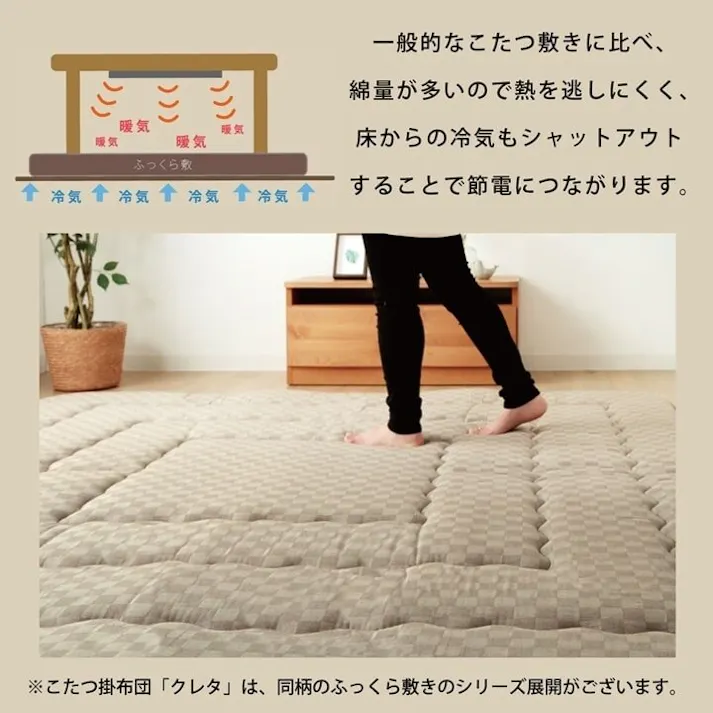 クレタ こたつ布団 単品 ふっくら 日本製 格子柄 シンプル ブラウン 長方形 約205×345cm 節電アイテム 省エネ対策 暖房節約 4956642647348【別送品】
