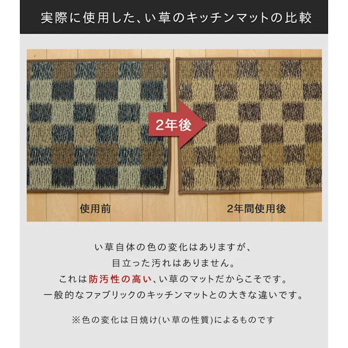 ブロック キッチンマット 120cm 滑りにくい加工 国産い草 シンプル 『プチ』 マルチ 約43×120cm【別送品】