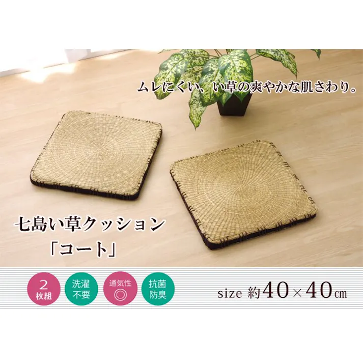 コート クッション 七島クッション 七島藺草 シート 『マチ付』 ブラウン 約40×40cm 2枚組 リビングインテリア 快適アイテム おしゃれ雑貨【別送品】