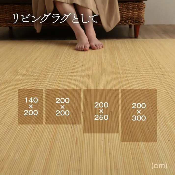 ジャワ 籐 ラグ カーペット 自然素材 ひんやり インドネシア産 むしろ 本間8畳 約382×382cm 防音対策 インドネシア リビング エスニック【別送品】