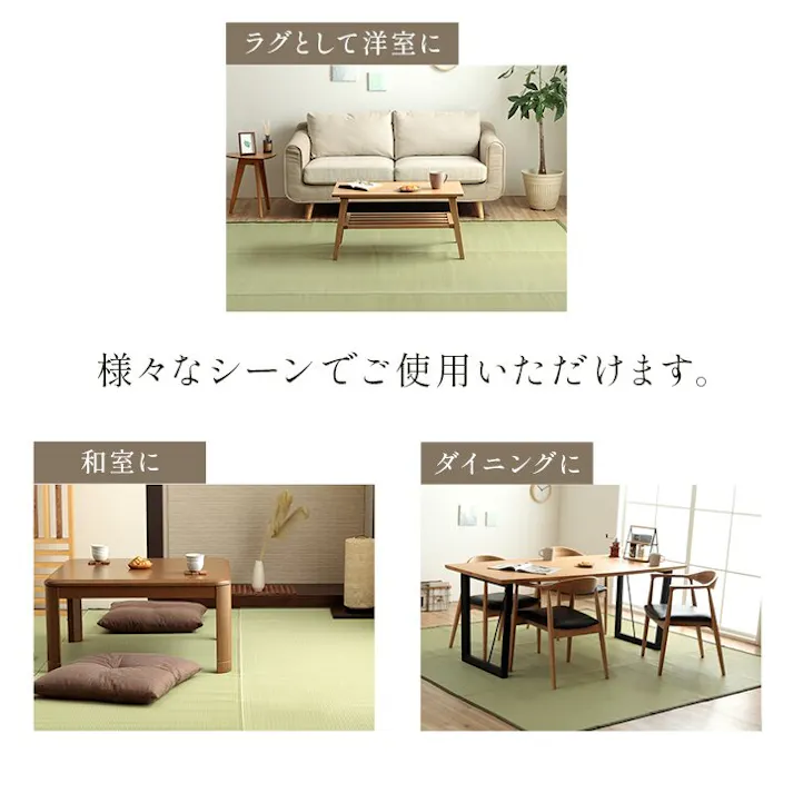 五木 洗える ござ 日本製 国産 カーペット 丈夫 除菌スプレー対応 敷詰 ラグ 敷物 ペット 無地 グリーン 江戸間6畳(約261×352cm) 防音対策【別送品】
