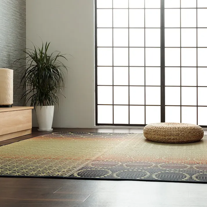 麻モダン い草ラグ 和モダン柄 インテリア 節電 夏用 涼しい トレンド スタイリッシュ おすすめ 湿度調節 消臭効果 お手入れ簡単 オレンジ 約191×250cm 防音対策【別送品】