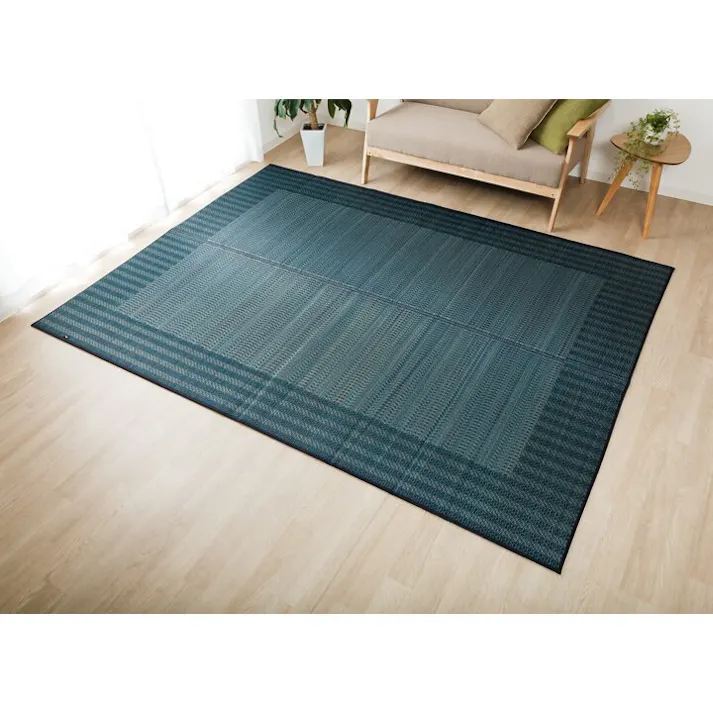 Fナール い草ラグ トレンド スタイリッシュ 国産 カーペット シンプル ネイビー 約191×191cm 防音対策【別送品】