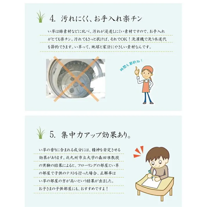 カイン 純国産 い草花ござカーペット ブルー 江戸間3畳(約174×261cm) 防音対策【別送品】