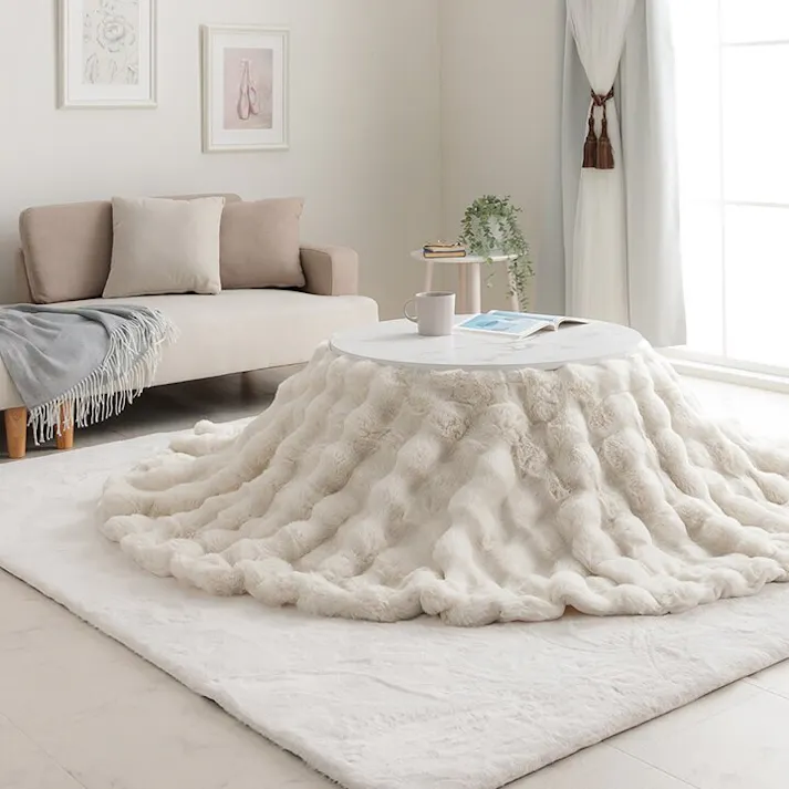 ラピアスプレミアム こたつ布団 円形 丸 こたつ掛布団 省エネ 韓国インテリア 海外風 新生活 北欧 姫系 ふわふわ アイボリー 約185cm丸 4550317223730【別送品】