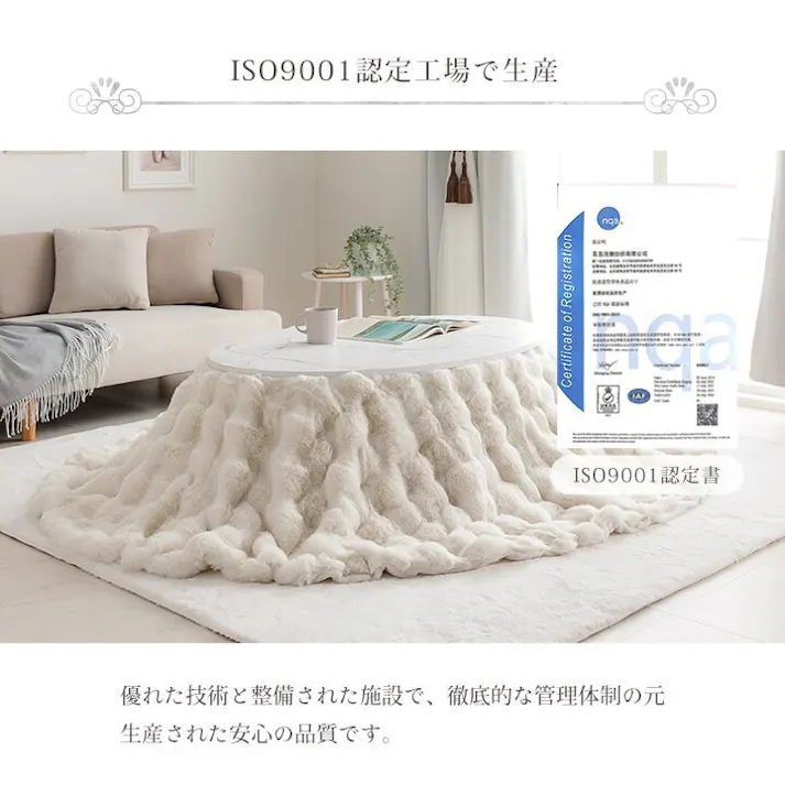 ラピアスプレミアム こたつ布団 楕円形 省エネ 韓国インテリア 海外風 新生活 北欧 姫系 ふわふわ アイボリー 約185×225cm楕円 4550317223747【別送品】
