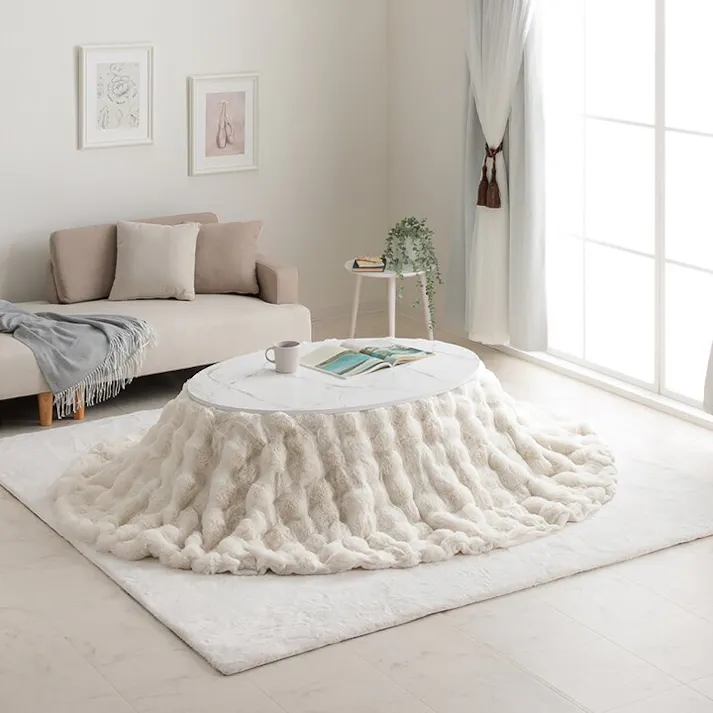 ラピアスプレミアム こたつ布団 楕円形 省エネ 韓国インテリア 海外風 新生活 北欧 姫系 ふわふわ アイボリー 約185×225cm楕円 4550317223747【別送品】