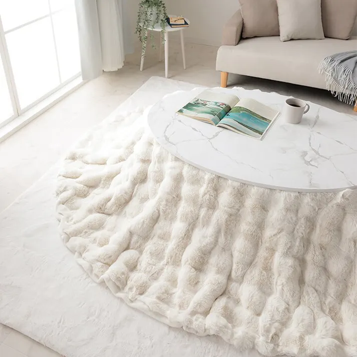 ラピアスプレミアム こたつ布団 楕円形 省エネ 韓国インテリア 海外風 新生活 北欧 姫系 ふわふわ アイボリー 約185×225cm楕円 4550317223747【別送品】