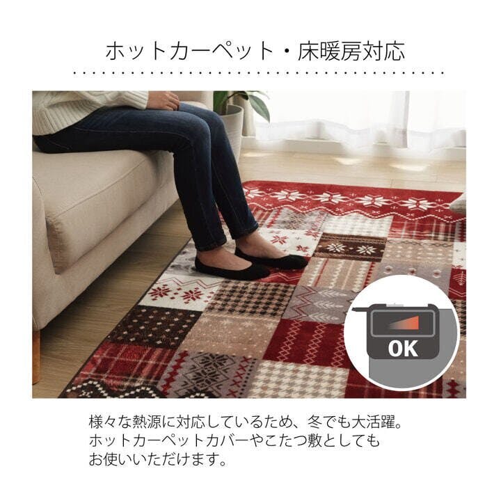 リーチェ ラグ 長方形 洗える なめらか フランネル レッド 約90×180cm