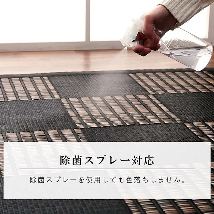 ウィード 洗える カーペット ダイニング ラグ 敷詰 丈夫 日本製 国産 除菌スプレー対応 モダン 市松 ござ アウトドア ペット ブラック 江戸間2畳(約174×174cm)【別送品】