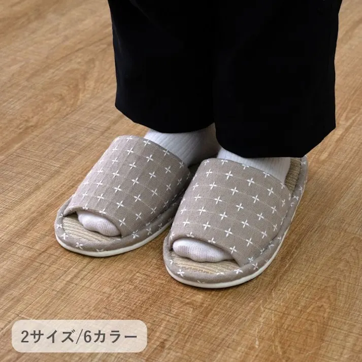 詩織 ルームシューズ ネイビー M ネイビー スリッパ 刺し子柄 国産 い草 1260251191202【別送品】