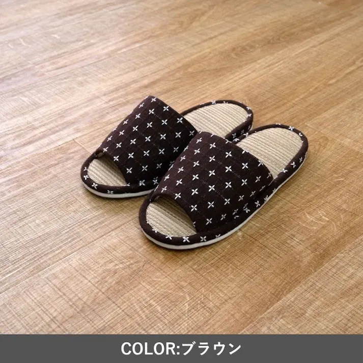 詩織 ルームシューズ ネイビー M ネイビー スリッパ 刺し子柄 国産 い草 1260251191202【別送品】