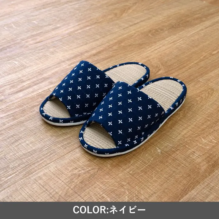 詩織 ルームシューズ ネイビー M ネイビー スリッパ 刺し子柄 国産 い草 1260251191202【別送品】