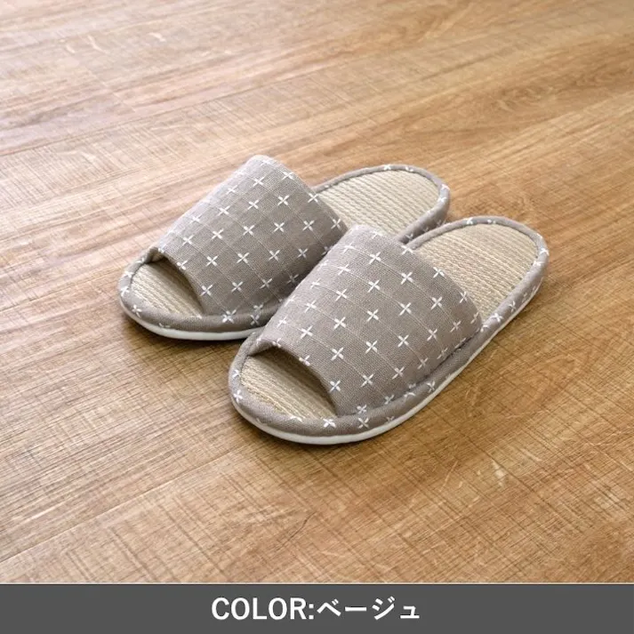 詩織 ルームシューズ イエロー L イエロー スリッパ 刺し子柄 国産 い草 1260251291302【別送品】