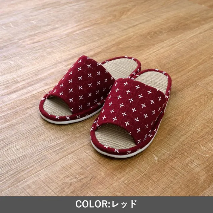 詩織 ルームシューズ グリーン L グリーン スリッパ 刺し子柄 国産 い草 1260251121302【別送品】