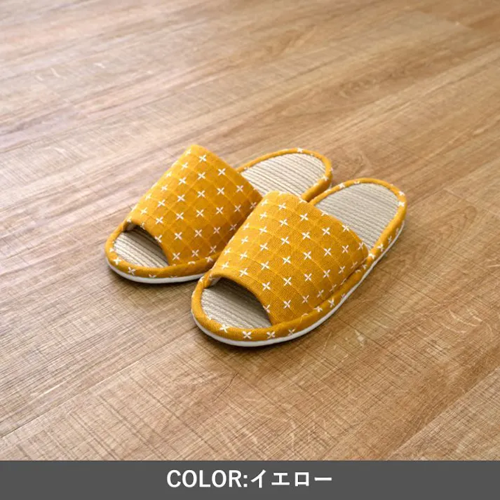 詩織 ルームシューズ グリーン L グリーン スリッパ 刺し子柄 国産 い草 1260251121302【別送品】