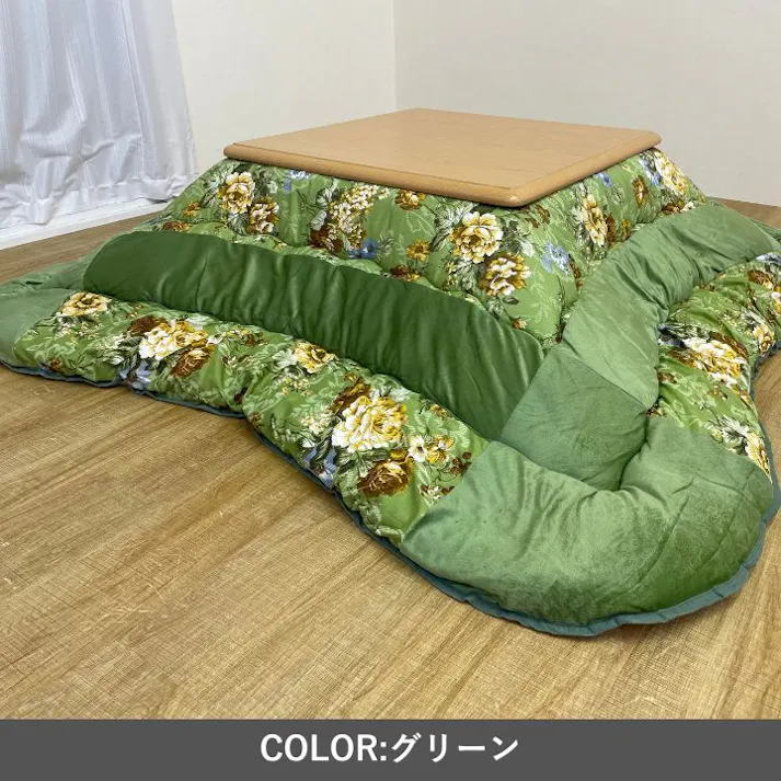 シフォン こたつ掛布団 グリーン 205×245cm こたつ布団 花柄 あったか素材 4956642115274【別送品】