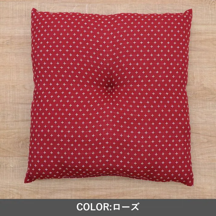 詩織 座布団 イエロー 55×59cm イエロー 銘仙判 刺し子柄 和室 1240880292304【別送品】