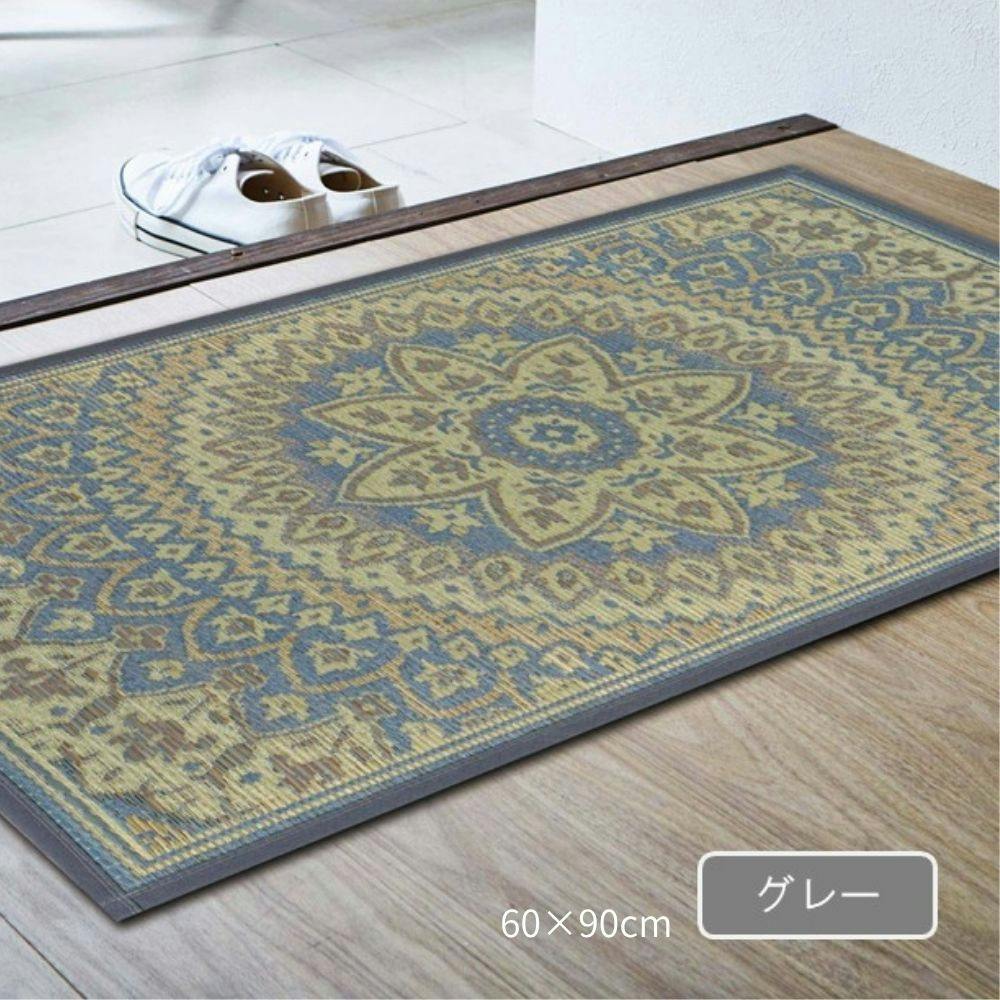 Fサークル 玄関マット 玄関マット グレー 約60×90cm い草 クラシック柄