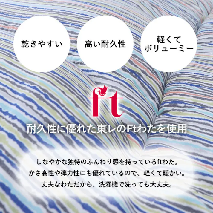リーフラ 掛布団 ブルー 約190×210×7cm 洗える 乾燥機対応 睡眠 1203670042404【別送品】