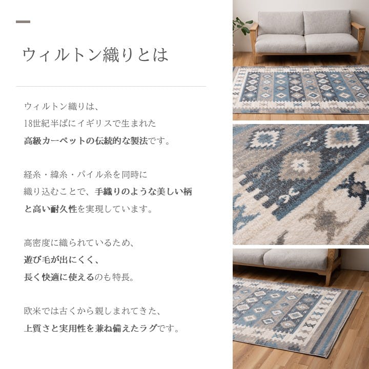 海外購入 高級ラグ レティシア カーペット・ラグ ブルー 約80×140cm ウィルトン 高級ラグ