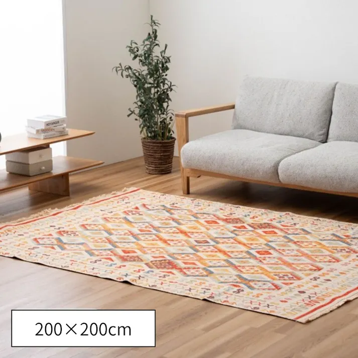 ラドラ カーペット・ラグ 約200×200cm 薄手 洗える ズレにくい 1322440010501【別送品】