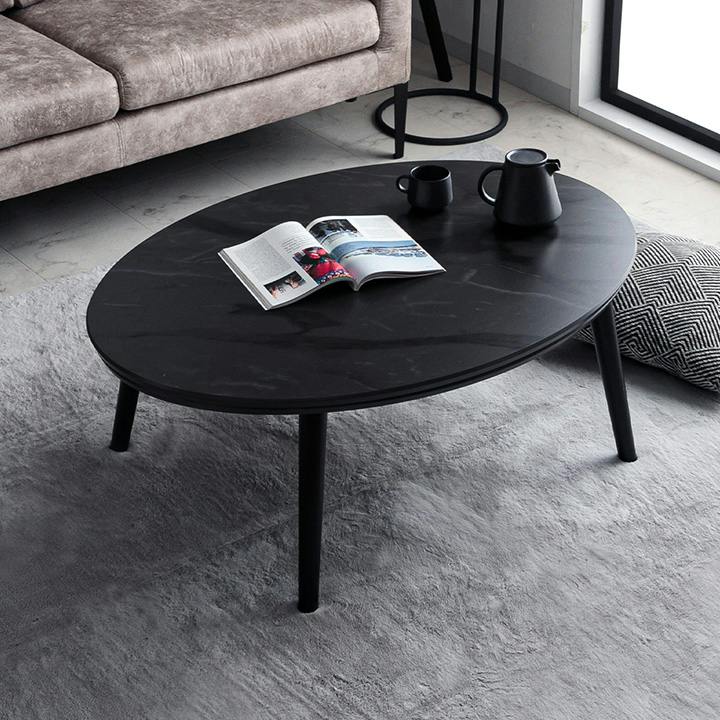 こたつ台 ブラック 約75×105cm 楕円形 大理石調 ローテーブル コペルタ