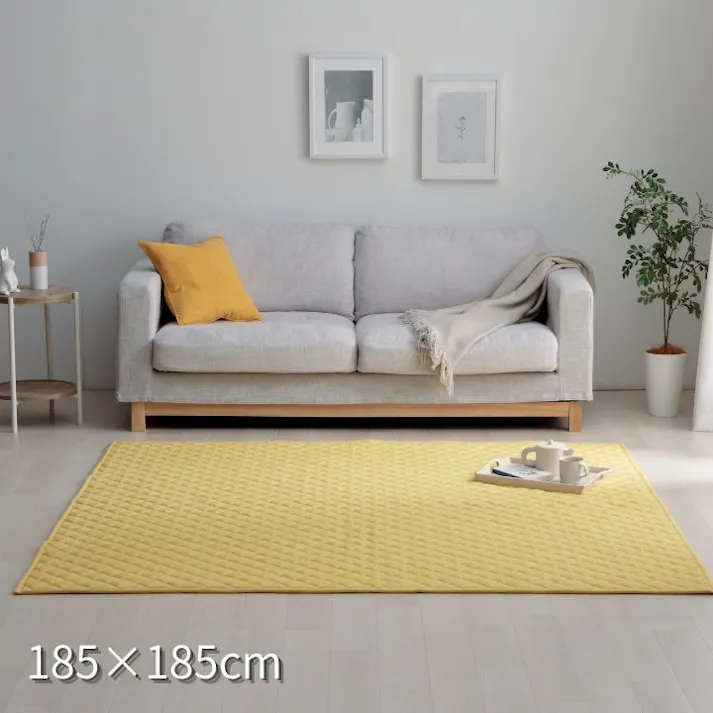 カーペット・ラグ レモンイエロー 約185×185cm 洗えるラグ 滑り止め ノンホルムアルデヒド AZハンナ 4550317807237【別送品】