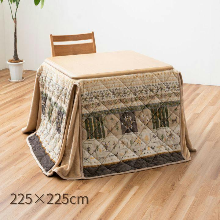 こたつ掛布団 グリーン 約225×225cm ダイニングこたつ ハイタイプ