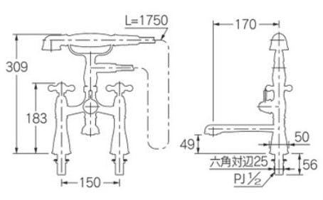 カクダイ 2ハントﾞルシャワー混合栓アンティークコﾞールトﾞ 152-310-AG