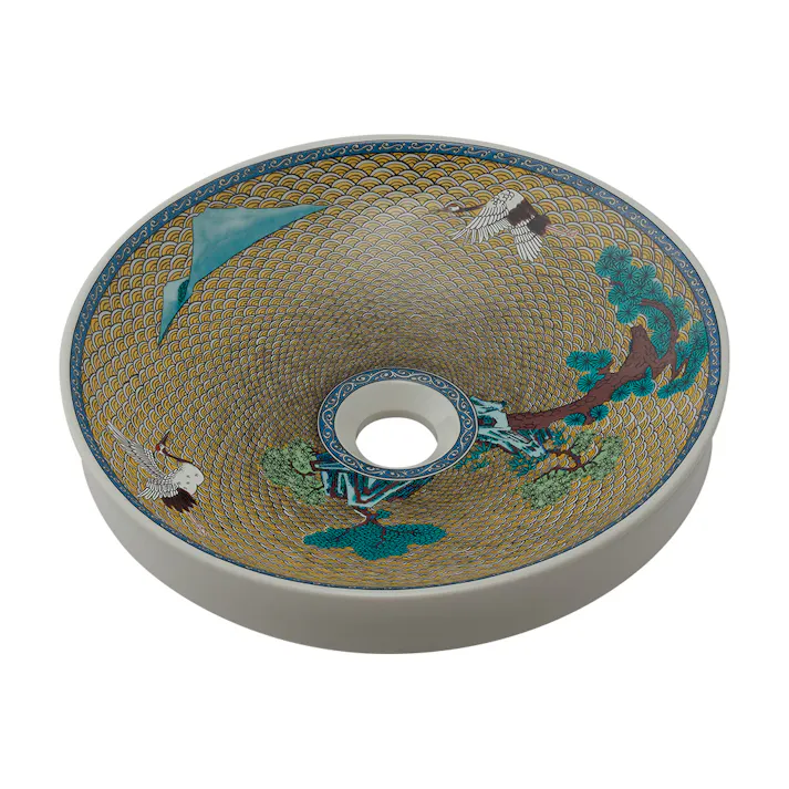 カクダイ 丸型手洗器吉田松鶴図 493-224-Y【別送品】