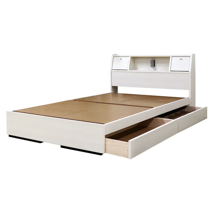 友澤木工 棚 照明 コンセント フラップテーブル 引出し付ベッド ホワイト シングル 圧縮ロールポケットコイルマットレス付 日本製フレーム 省スペース ライト ベッド 収納 マット付き 宮付き ベット 4580238977504 K333-01-SW(172BDG) 【別送品】