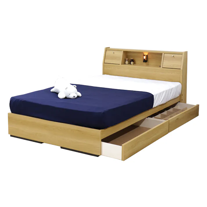 友澤木工 棚 照明 コンセント フラップテーブル 引出し付ベッド ナチュラル シングル フレームのみ 日本製 省スペース ライト ベッド 収納 国産 宮付き ベット 4560149927065 K333-85-SW 【別送品】