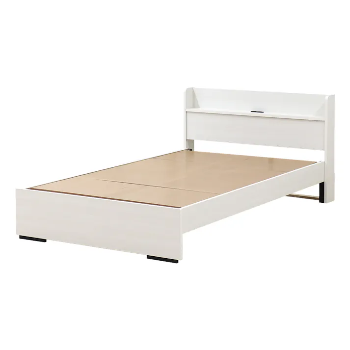 友澤木工 木製ボルトレスベッド 棚 コンセント付 クラシックホワイト セミダブル 日本製ボンネルコイルマットレス付 工具不要 簡単組立 ベッド ボルトレス 寮 ネジなし ベット 354-86-SD(10816B) 【別送品】