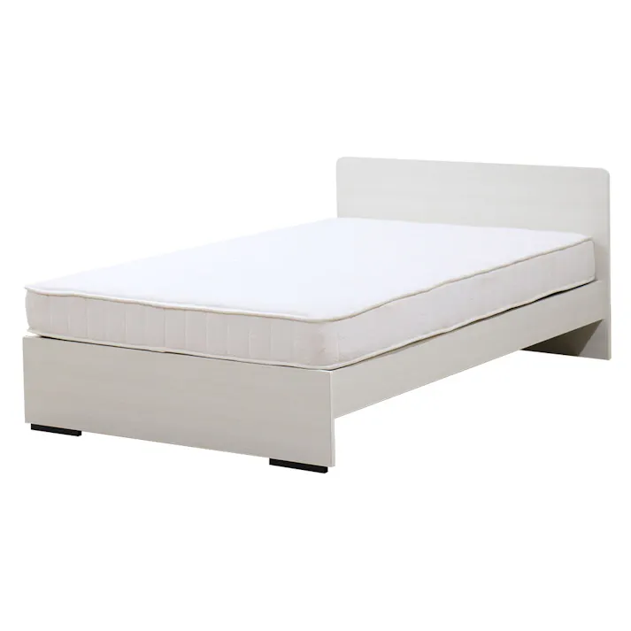 友澤木工 木製ボルトレスベッド パネルタイプ クラシックホワイト ダブル 日本製ボンネルコイルマットレス付 工具不要 簡単組立 ベッド ボルトレス 寮 ネジなし ベット 374-86-D(10816B) 【別送品】