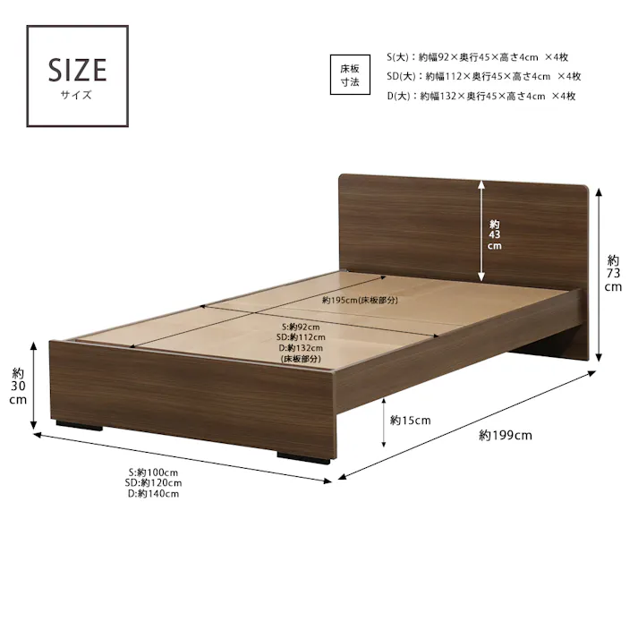 友澤木工 木製ボルトレスベッド パネルタイプ ウォルナット セミダブル 日本製ボンネルコイルマットレス付 工具不要 簡単組立 ベッド ボルトレス 寮 ネジなし ベット 374-87-SD(10816B) 【別送品】