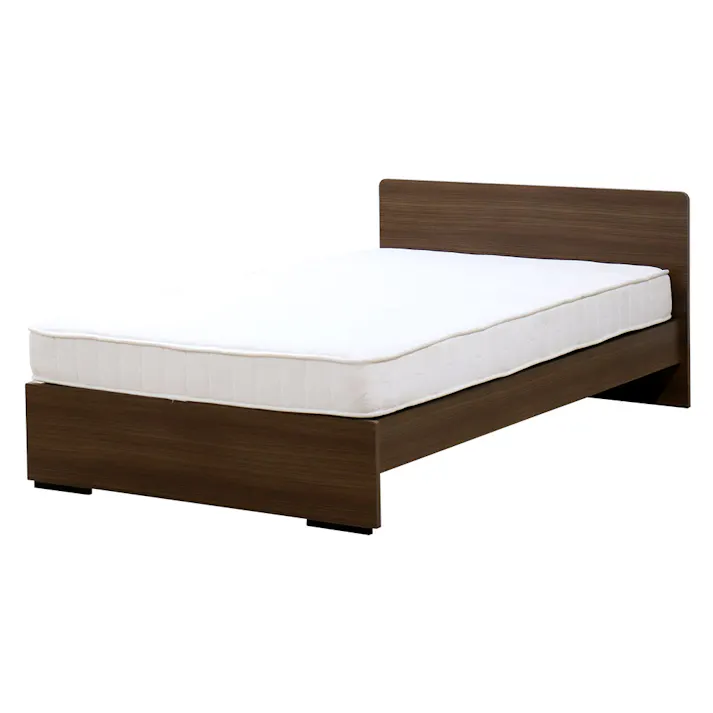 友澤木工 木製ボルトレスベッド パネルタイプ ウォルナット セミダブル 日本製 圧縮ロール両面ポケットコイルマットレス付 工具不要 簡単組立 ベッド ボルトレス 寮 ネジなし ベット 374-87-SD(108CE8) 【別送品】